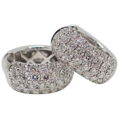 18 Karat Gold Huggies, Hoop Earrings Are Pavé Set with 1.21 Carat of Diamond