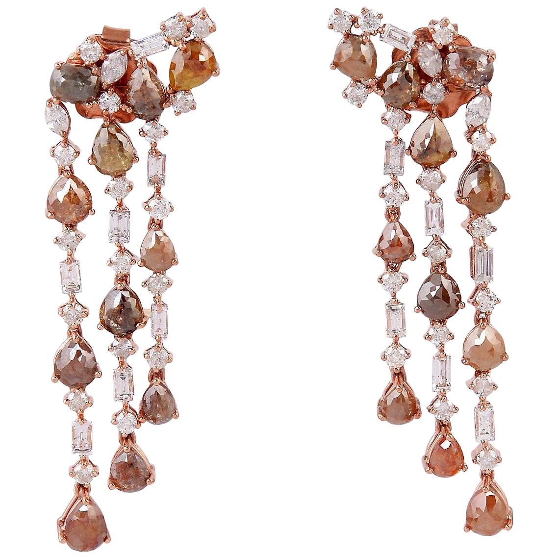 Boucles d'oreilles glaçon en or 18 carats avec diamants fantaisie de 10,25 carats