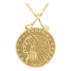 18 Karat Gold Indian Head $2.50 Quarter Eagle Coin Necklace by Michael Bondanza