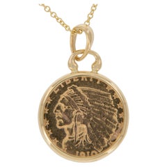 18 Karat Gold Indian Head $2.50 Quarter Eagle Coin Necklace by Michael Bondanza