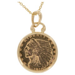 18 Karat Gold Indian Head $2.50 Quarter Eagle Coin Necklace by Michael Bondanza