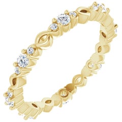 Vintage 18k Yellow Gold Infinity Inspired Round Brilliant Diamond Wedding Eternity Band
