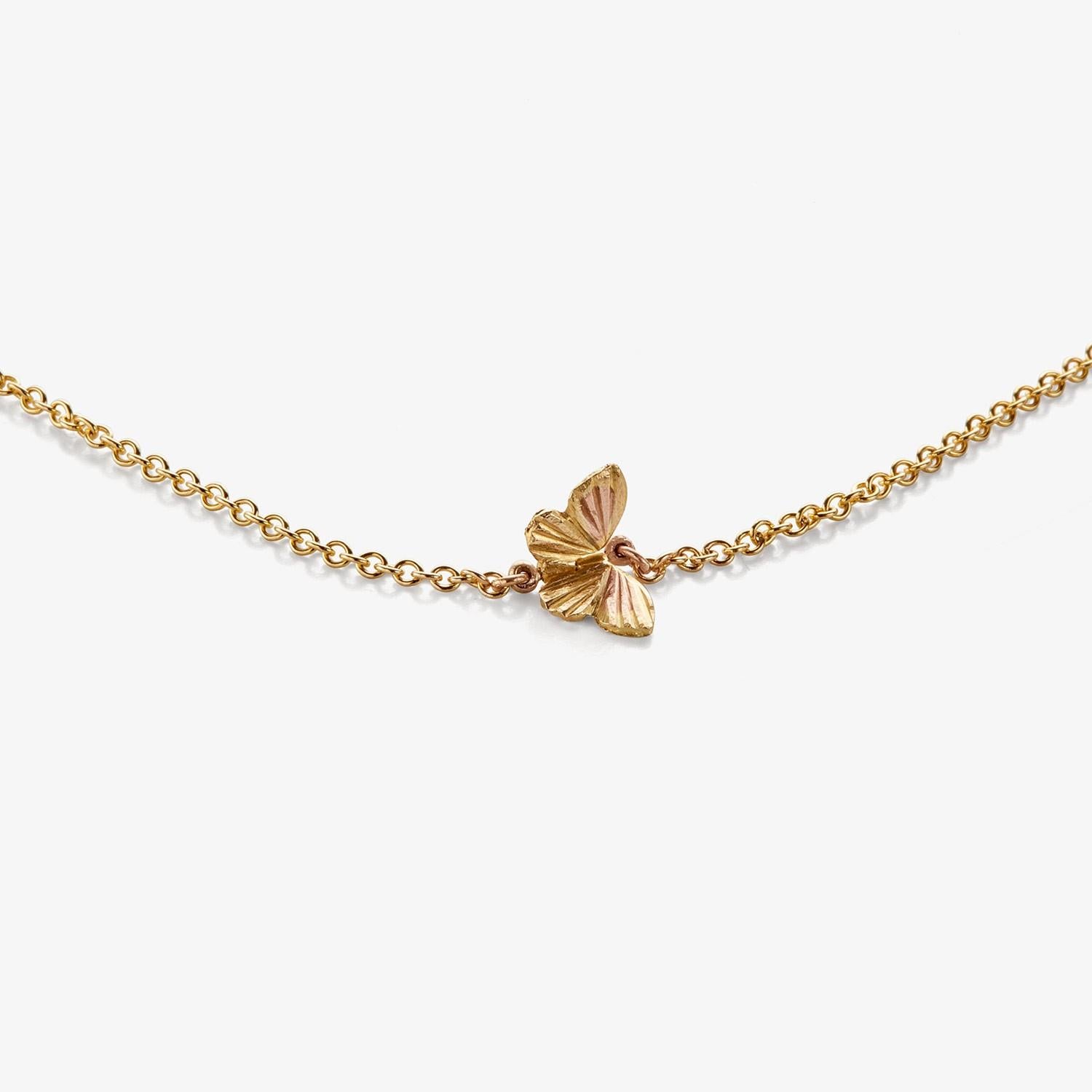 Contemporary 18 Karat Gold Inlay 14k Gold Tiny Asterope Hinge Butterfly Chain Bracelet For Sale