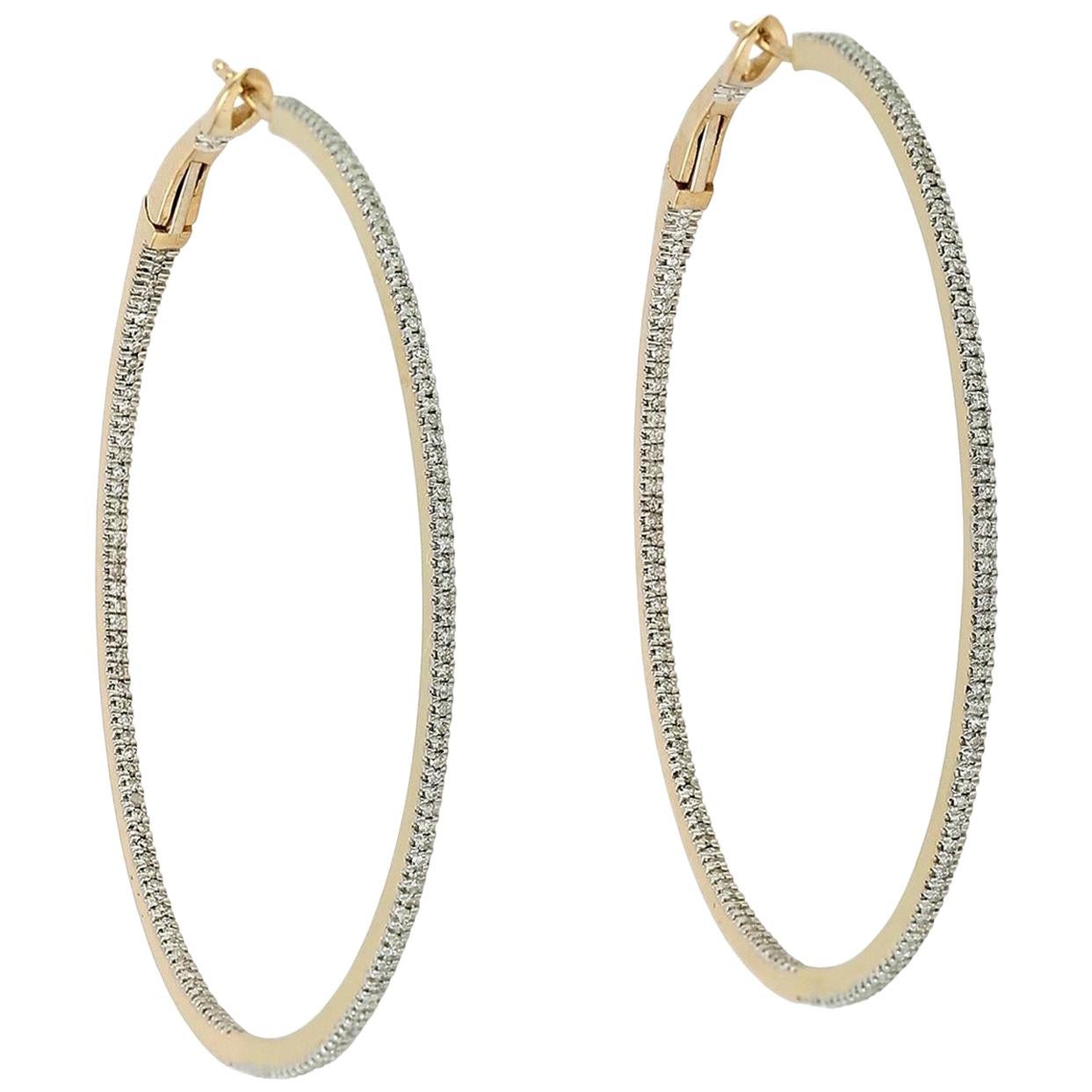 18 Karat Gold Inside Out Diamond Hoop Earrings For Sale