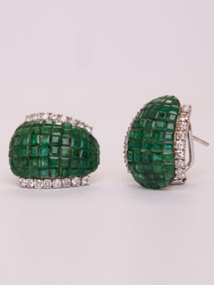 Emerald & Diamond Huggies in 18kt Gold