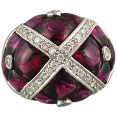 18 Karat Gold Invisible Set Garnet and Diamond Dome Ring 18 Karat Gold Invisible Set Garnet and Diamond Dome Ring