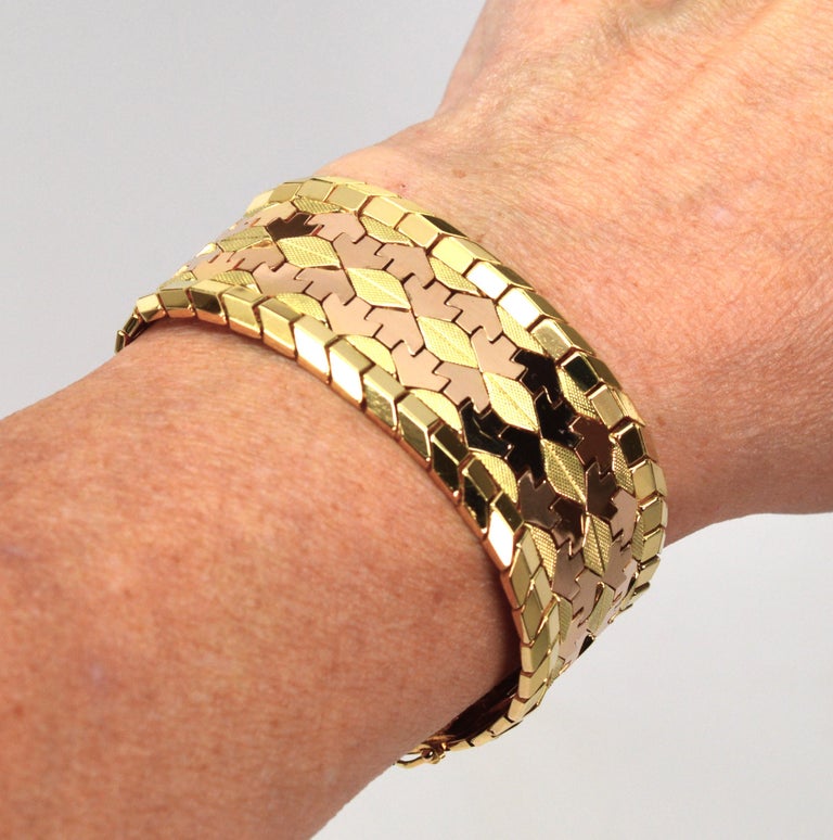 Bracelet Jonc ROCHAS Paris Vintage - Plaqué Or - Style Moderniste - Occasion