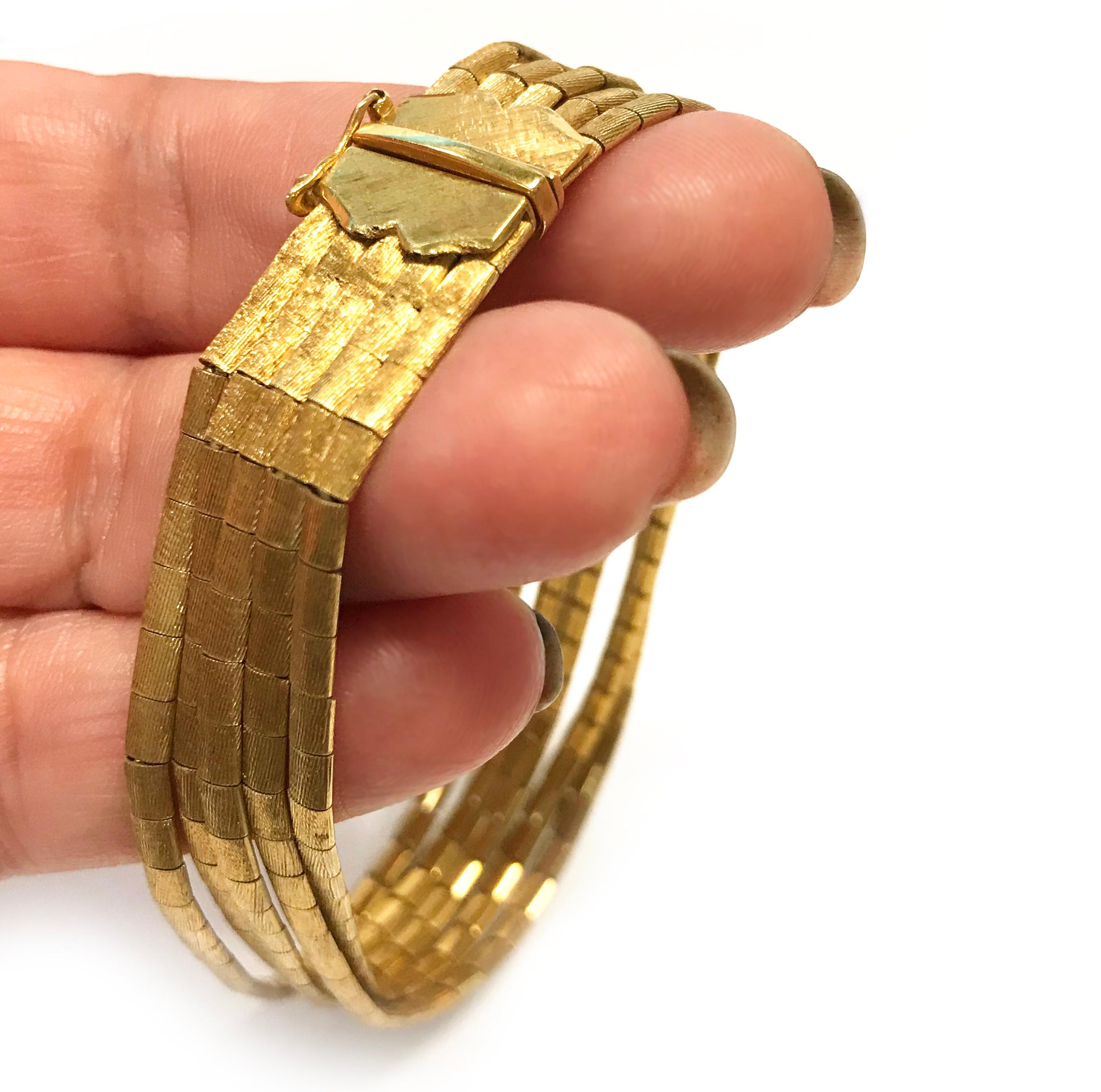 Women's or Men's Yellow Gold Italian Five-Strand Bracelet For Sale