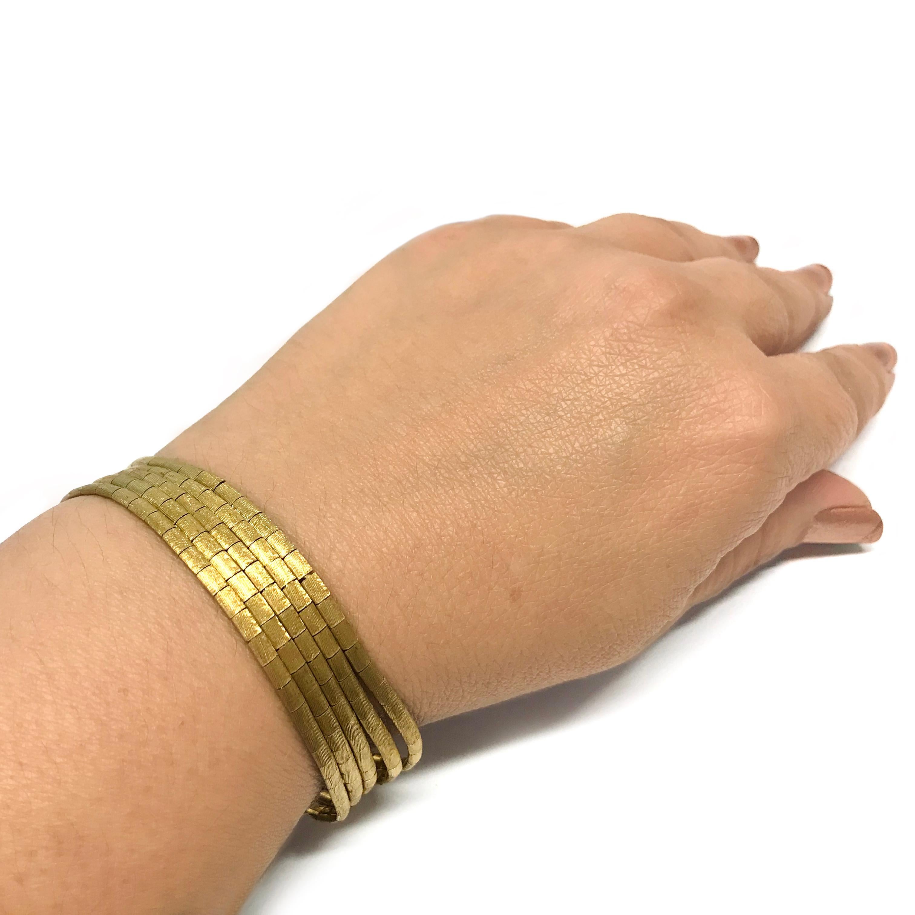 Yellow Gold Italian Five-Strand Bracelet For Sale 1