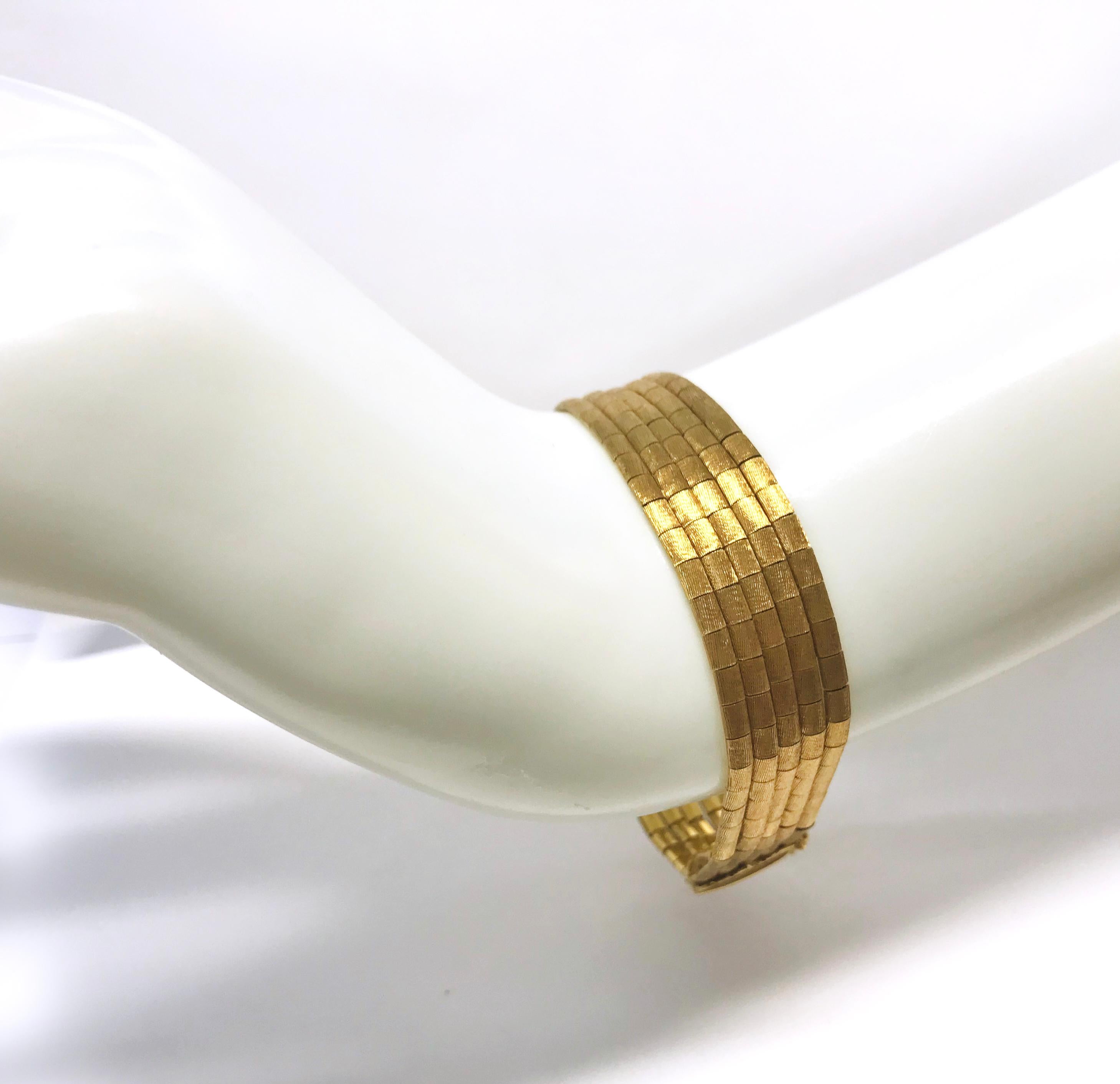 Yellow Gold Italian Five-Strand Bracelet For Sale 2