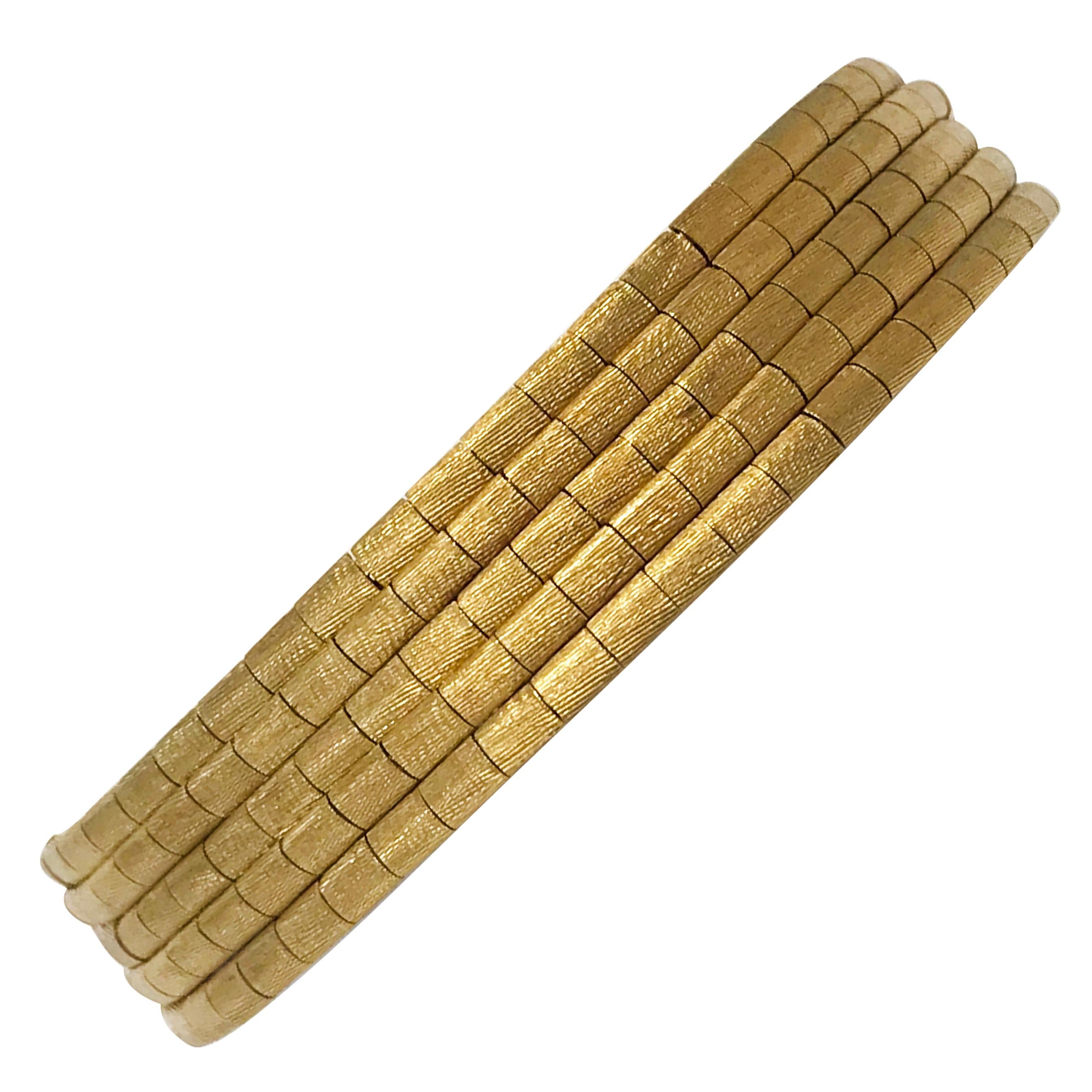 Yellow Gold Italian Five-Strand Bracelet For Sale