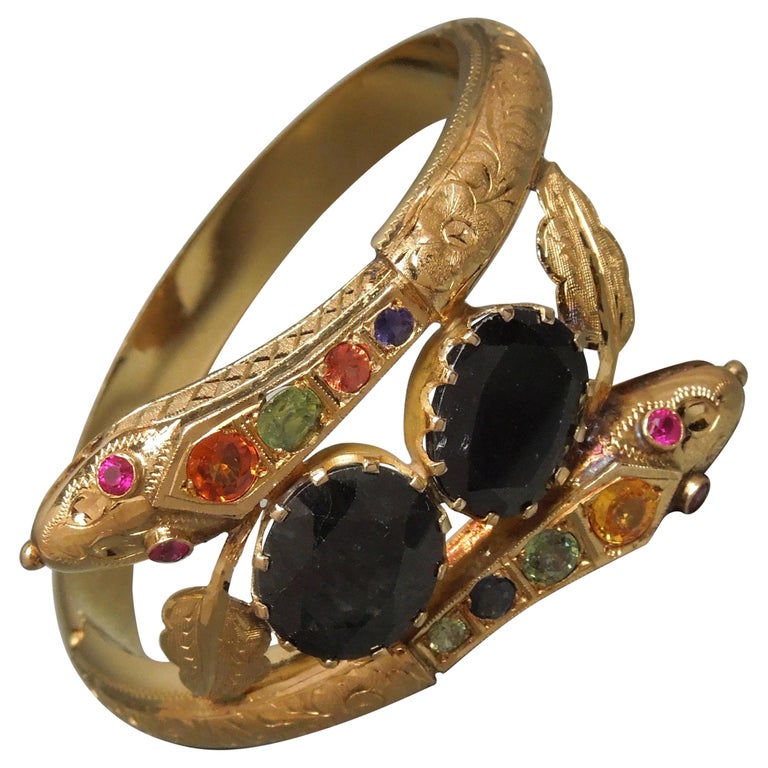 18 Karat Gold Jeweled Snake Bracelet For Sale at 1stDibs