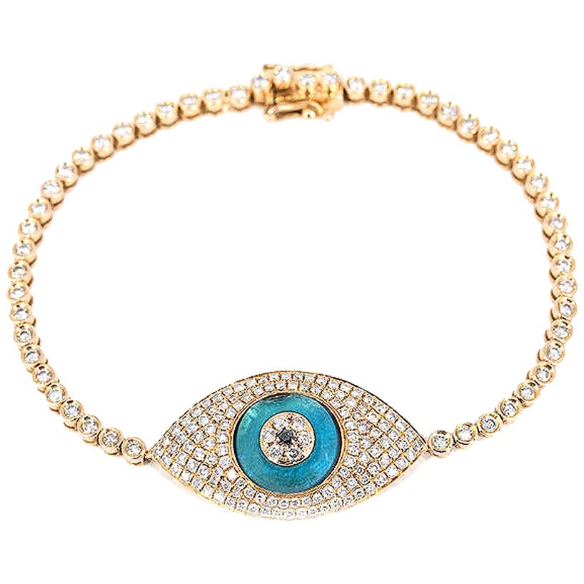 Ladies Solid 925 Sterling Silver Evil Eye Murano Glass Tennis Bracelet Gold 6-8"