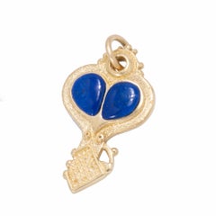 18 Karat Gold Key and Heart Pendant with Lapis