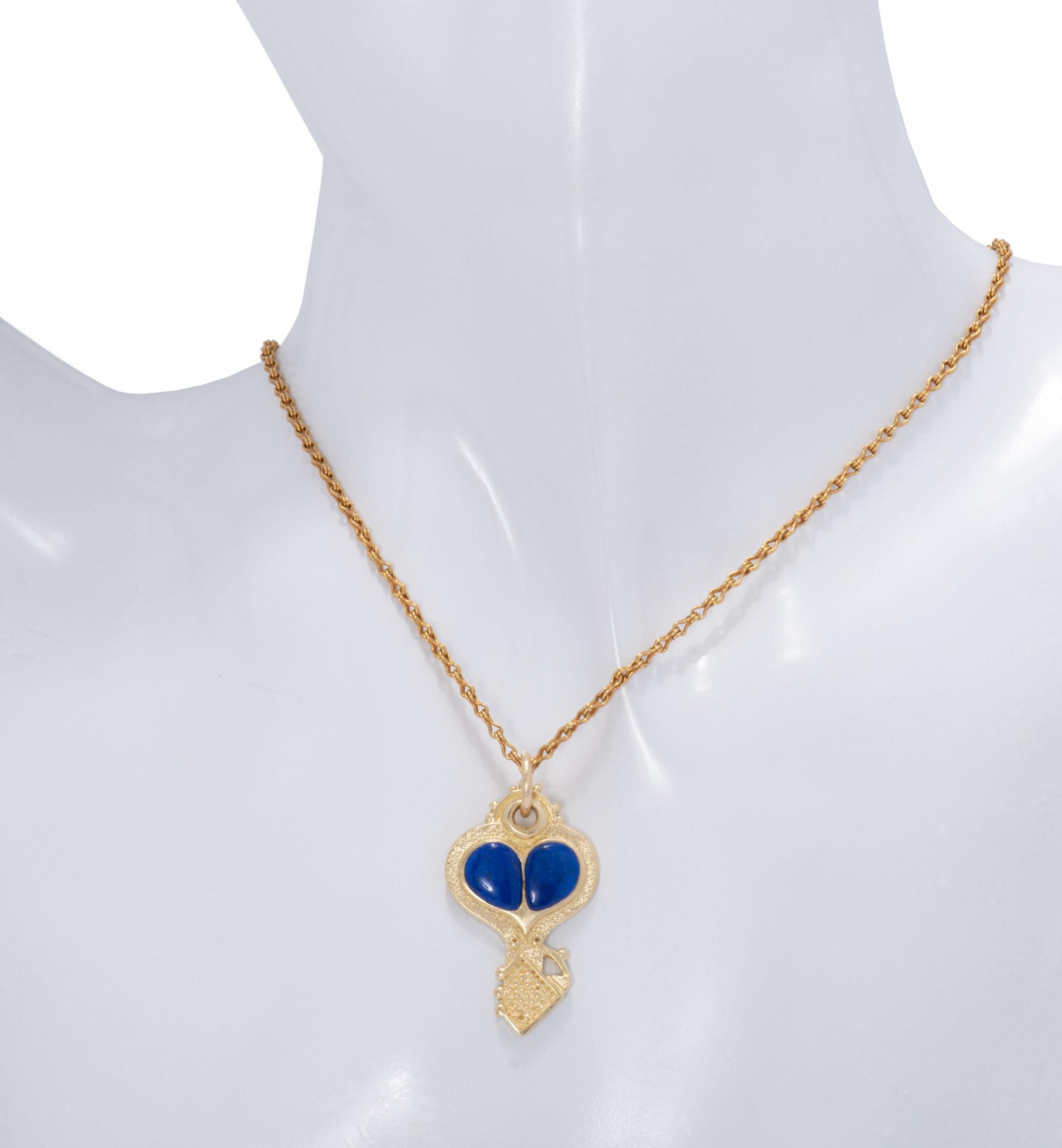 18 Karat Gold Key and Heart Pendant with Lapis In New Condition For Sale In Santa Fe, NM