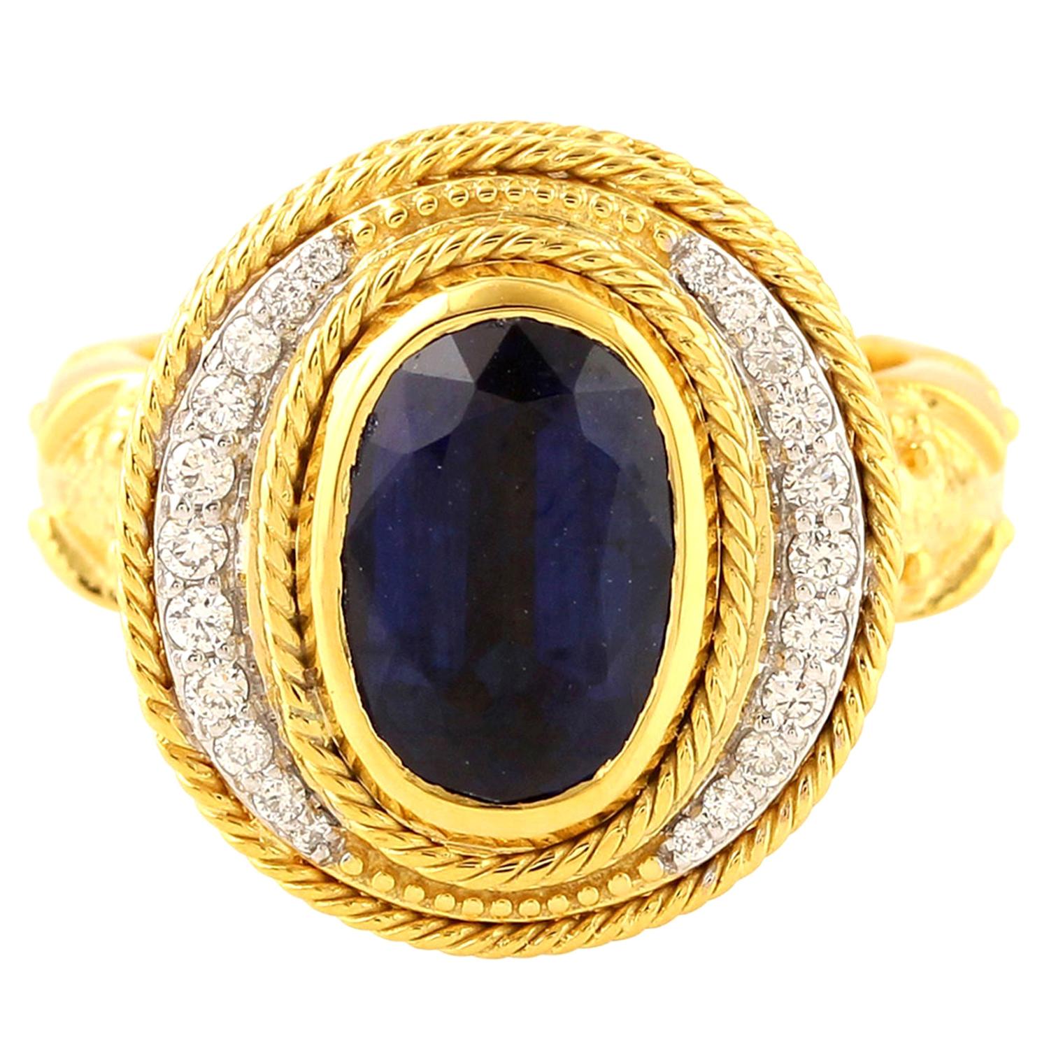 For Sale:  18 Karat Gold Kyanite Diamond Cocktail Ring