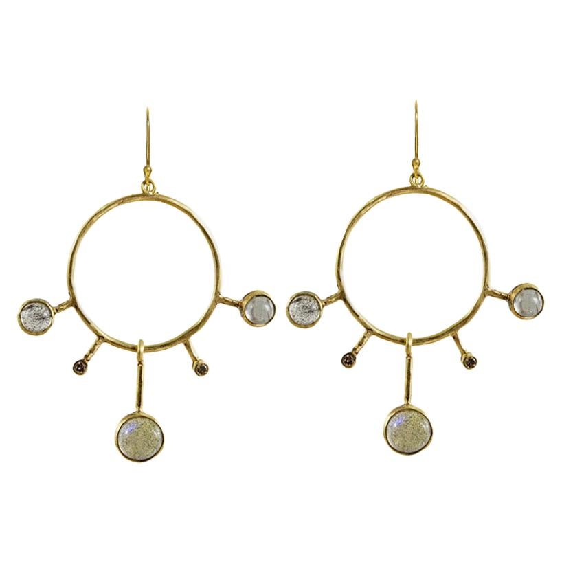 Margery Hirschey 18k Gold Labradorite and Champagne Diamond Orbit Earrings For Sale