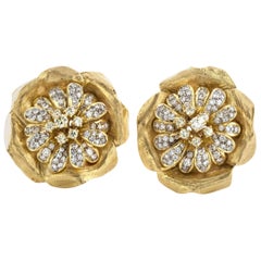 18 Karat Gold Ladies Clip-On Earrings with Diamonds, circa 1970s