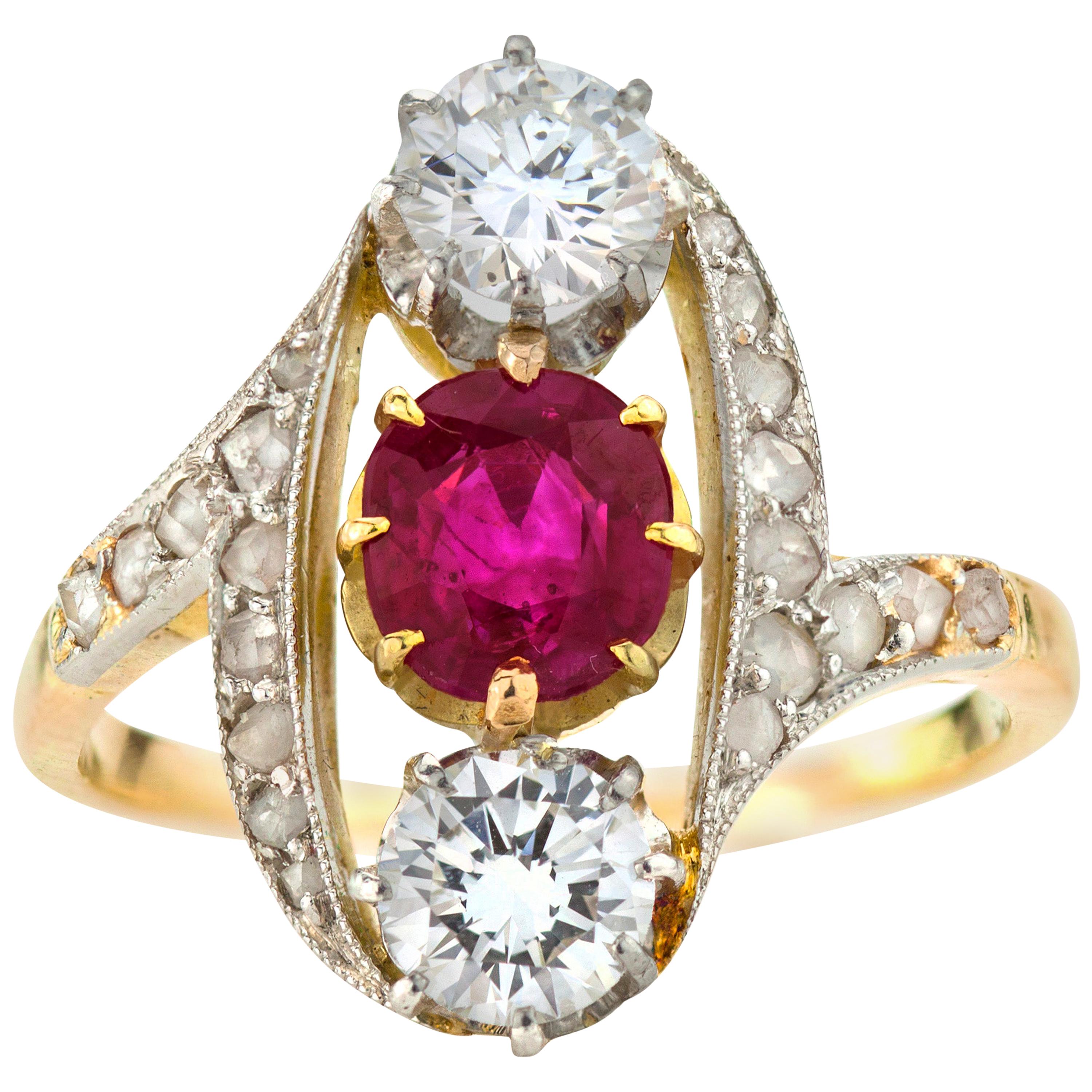 18 Karat Gold Ladies Ring with Natural Burma Ruby and Diamonds For Sale