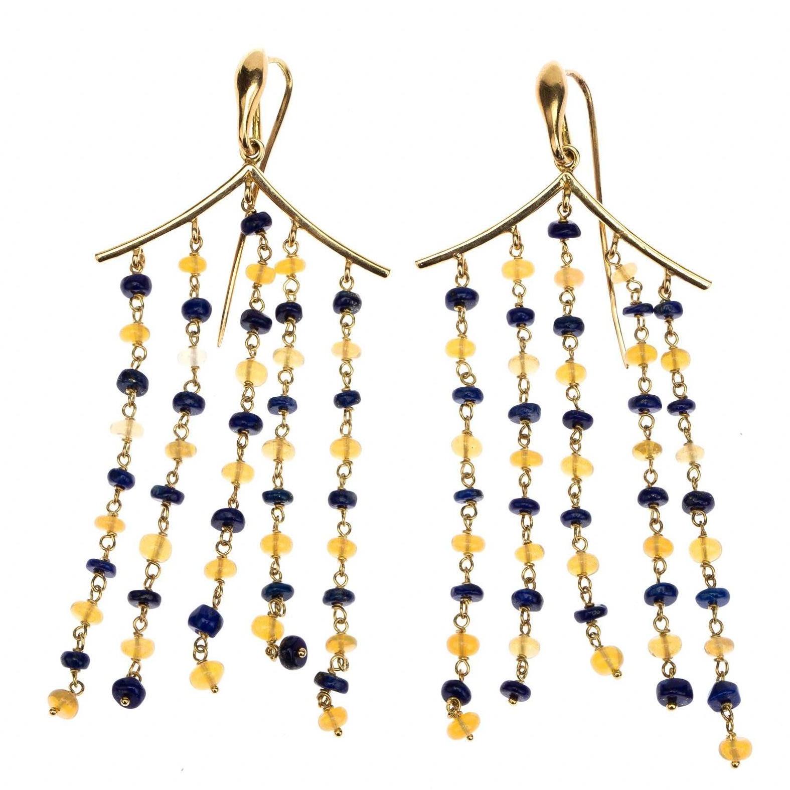 18 Karat Gold Lapilazuli Opal Pagoda Earrings For Sale