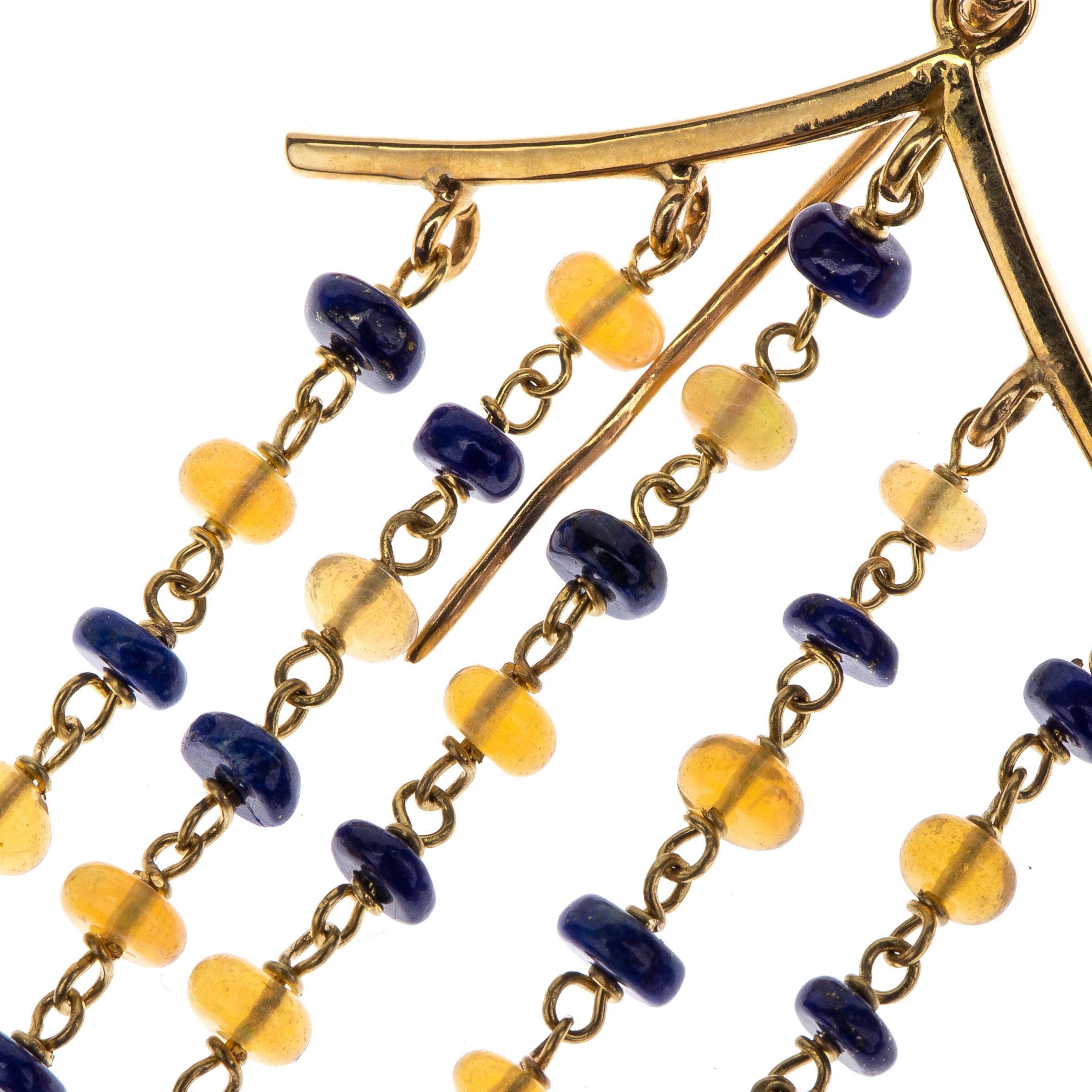 18 Karat Gold Lapilazuli Opal Pagoda Earrings For Sale 1