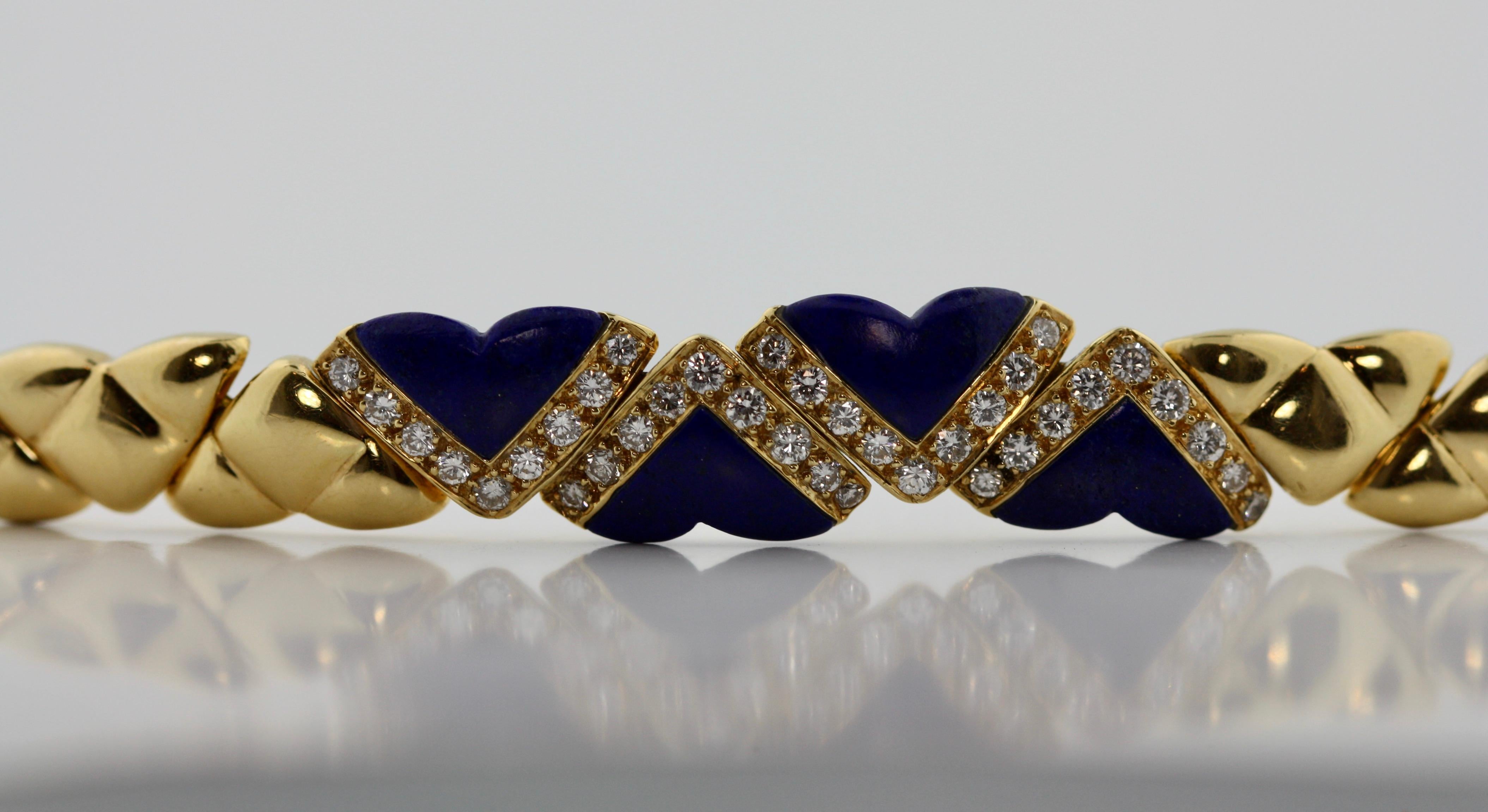 18 Karat Gold, Lapis and Diamond Bracelet, Fred, Paris In Good Condition In Palm Beach, FL