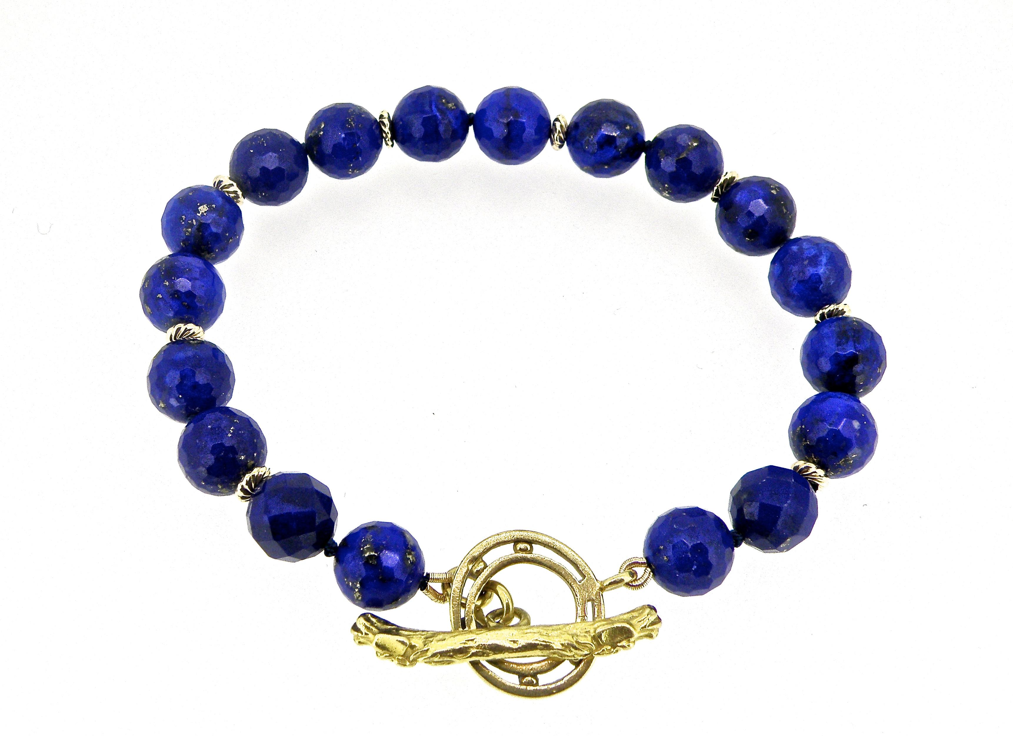 Women's or Men's 18 Karat Gold Lapis Horse Toggle Bracelet