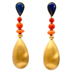 18-Karat Gold Lapis lazuli and Coral Drop Earrings