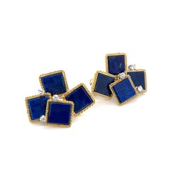 Modernistische Ohrringe aus 18 Karat Gold mit Lapislazuli und Diamanten, 1970er Jahre