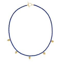 18 Karat Gold Lapis Lazuli Beaded Faces Pendant Necklace