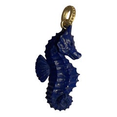 18 Karat Gold Lapis Lazuli doppelseitiger Seepferdchen-Anhänger