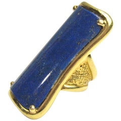 18 Karat Gold Lapis Lazuli Ring Modernist Rectangle 