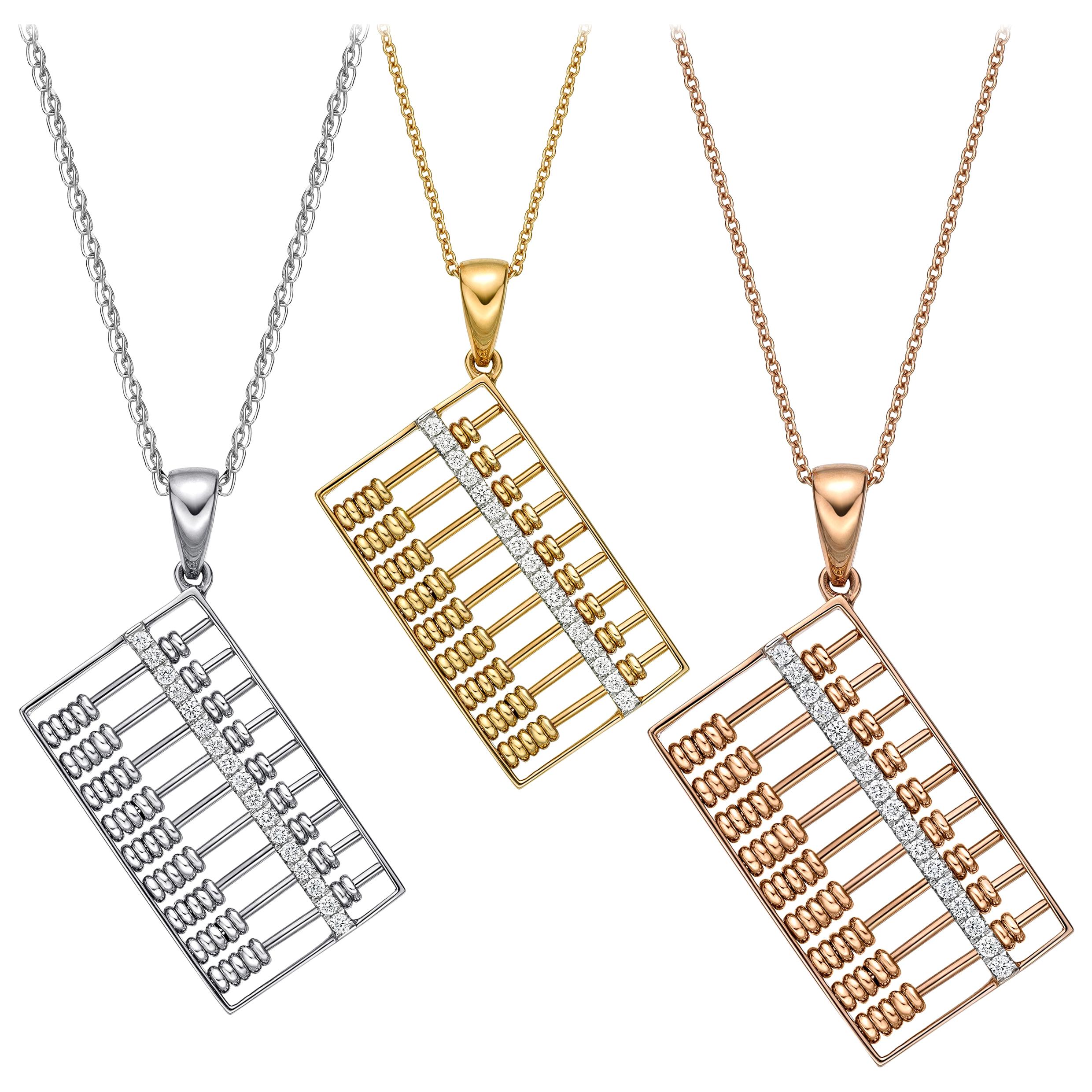 18 Karat Gold Large Abacus Diamond Pendant with Necklace