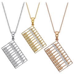 Used 18 Karat Gold Large Abacus Diamond Pendant with Necklace