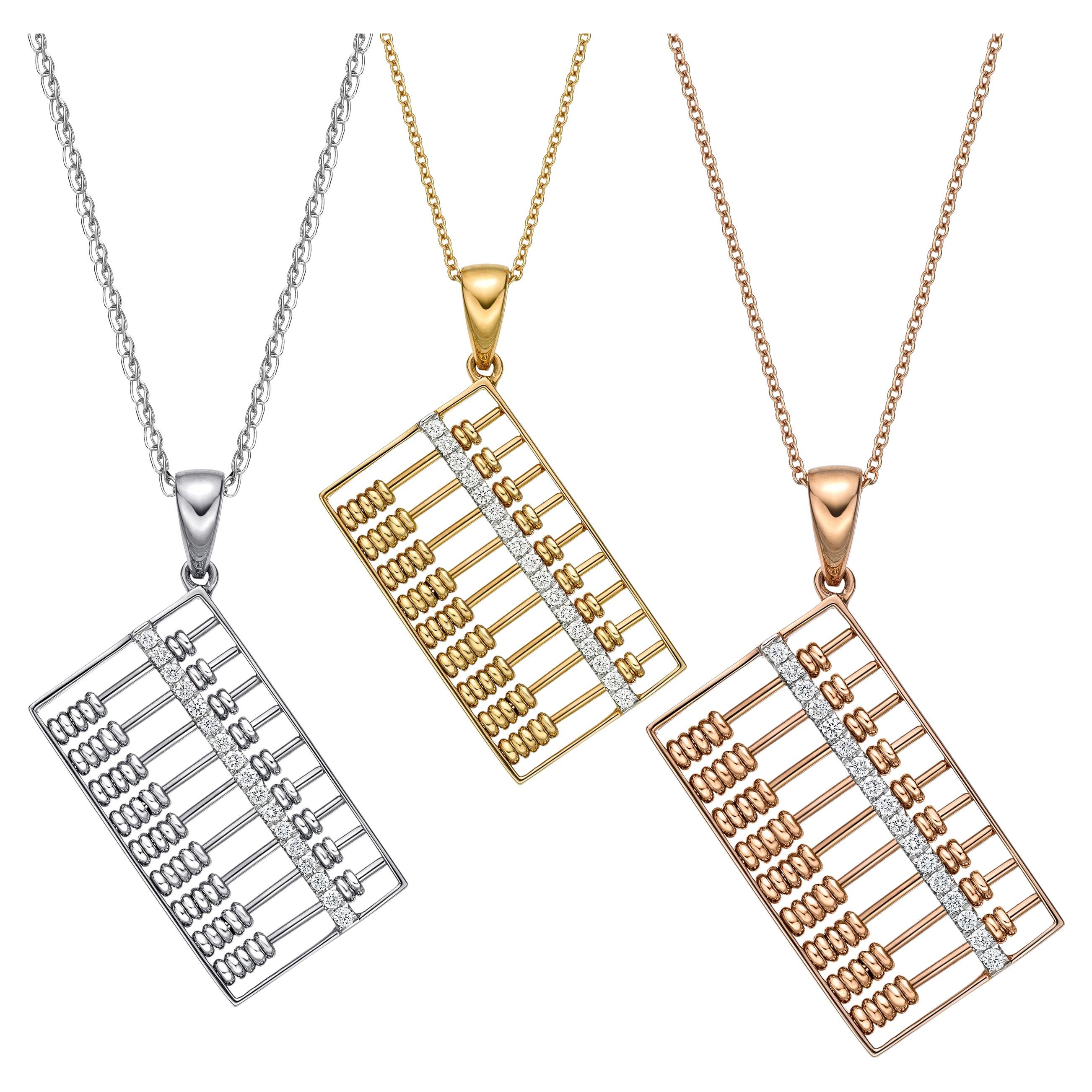 18 Karat Gold Large Abacus Diamond Pendant with Necklace