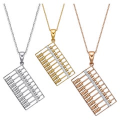 18 Karat Gold Großer Abacus-Diamant-Anhänger mit Halskette