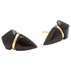 18 Karat Gold Large Black Onyx Stud Earrings