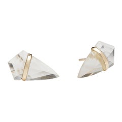 18 Karat Gold Large Clear Quartz Stud Earrings