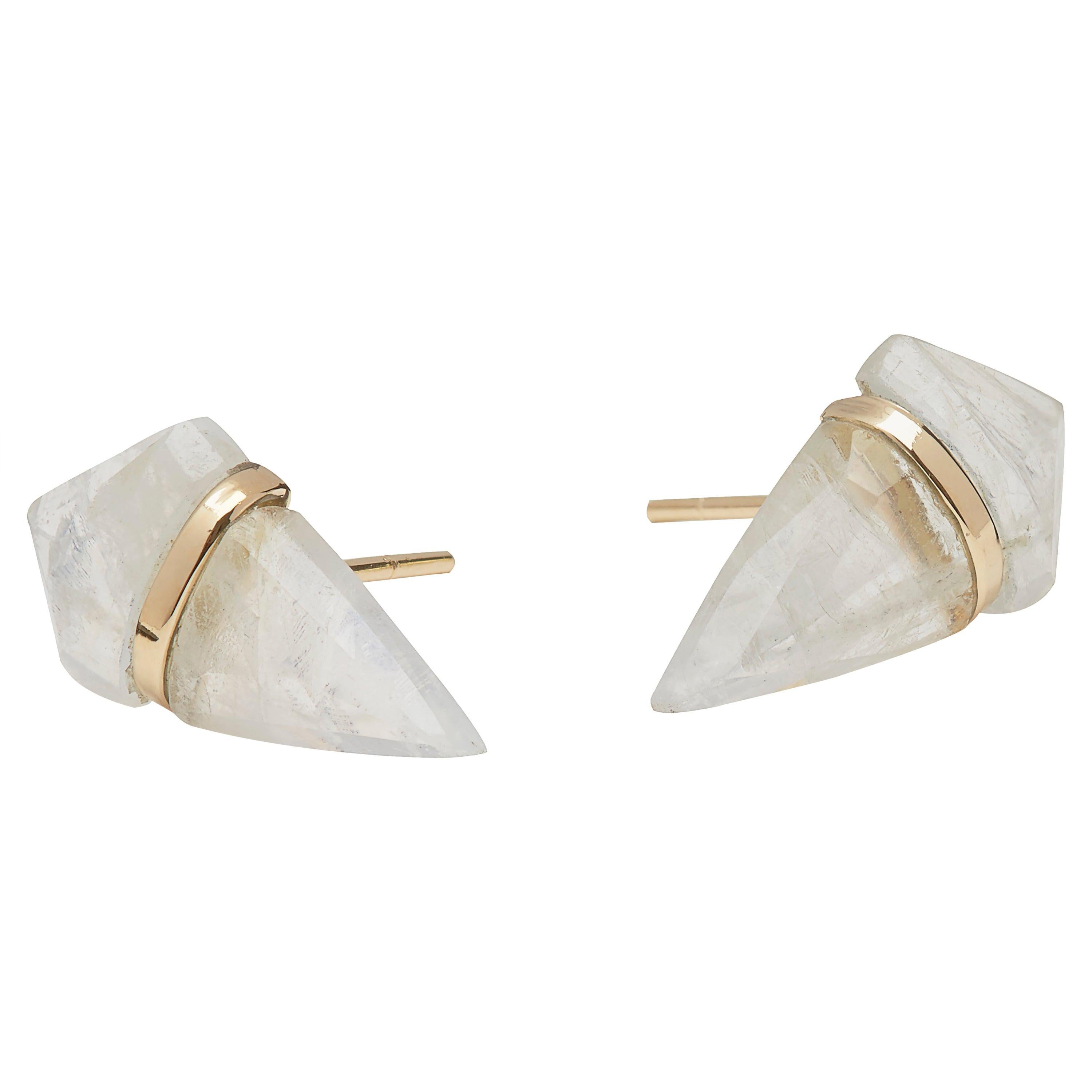 18 Karat Gold Large Moonstone Stud Earrings For Sale