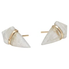 18 Karat Gold Large Moonstone Stud Earrings