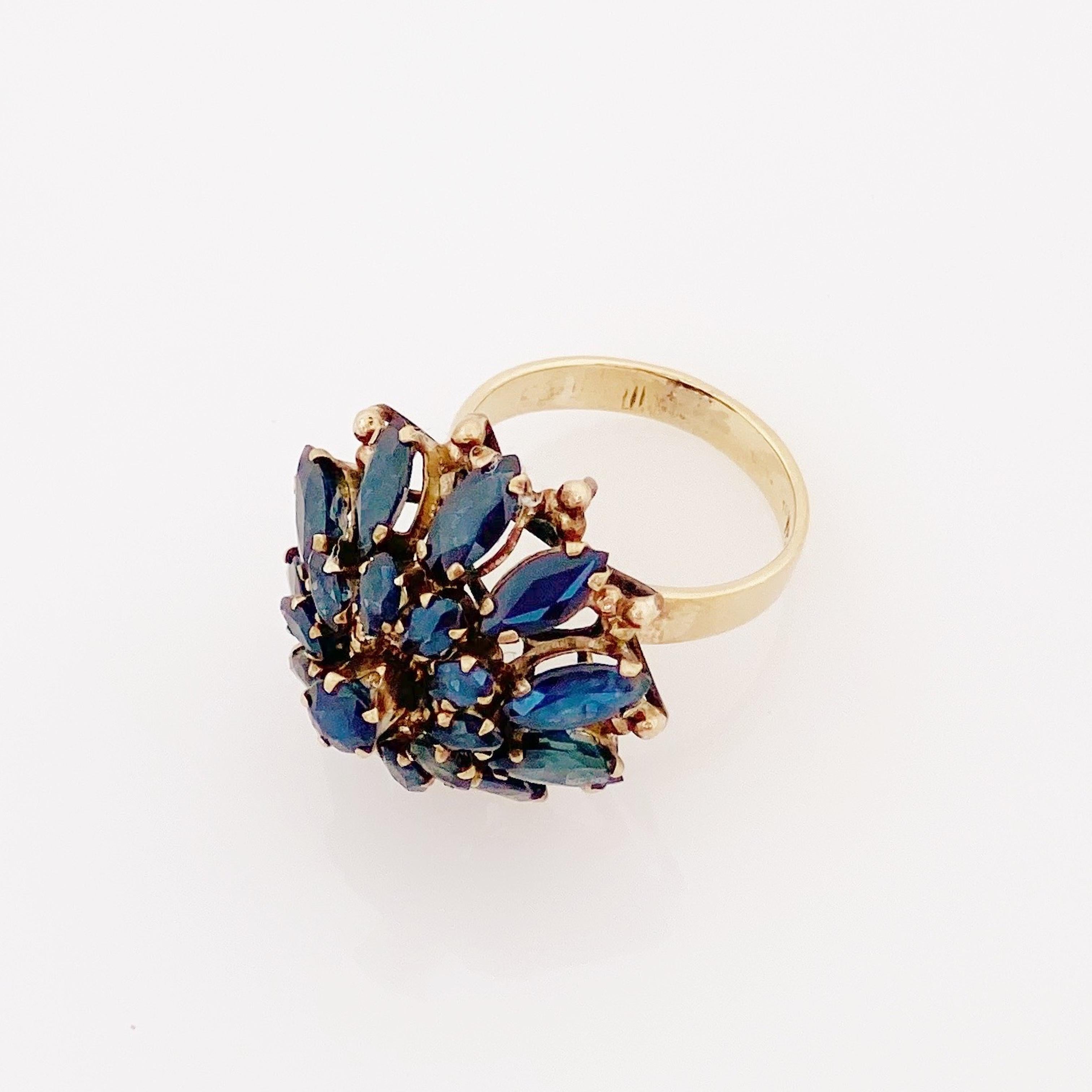 Marquise Cut 18 Karat Gold Layered Sapphire Gemstone Ring, 1960s