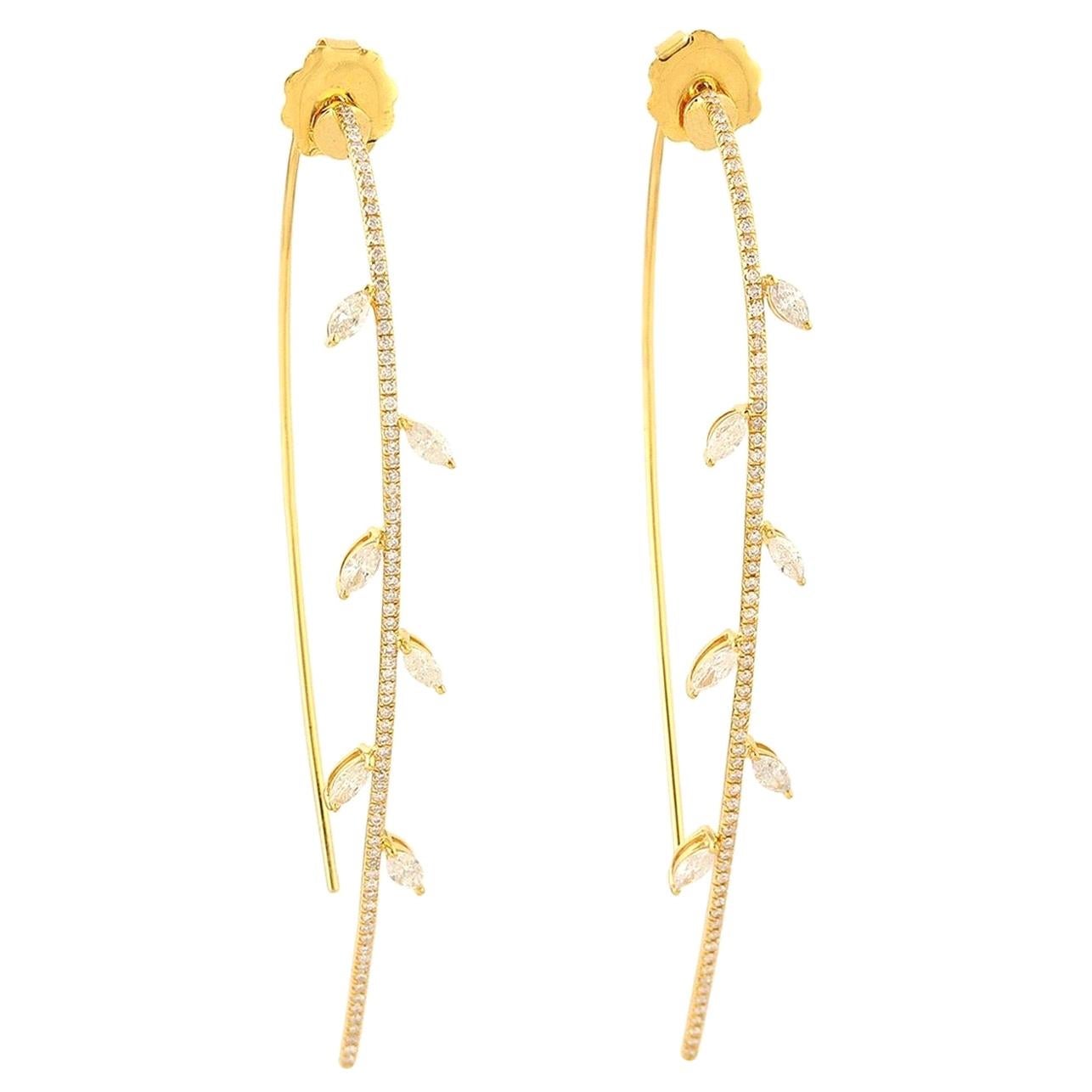 18 Karat Gold Leaf Diamond Earrings
