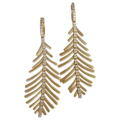 18 Karat Gold Leaf Pattern Earrings with Diamonds