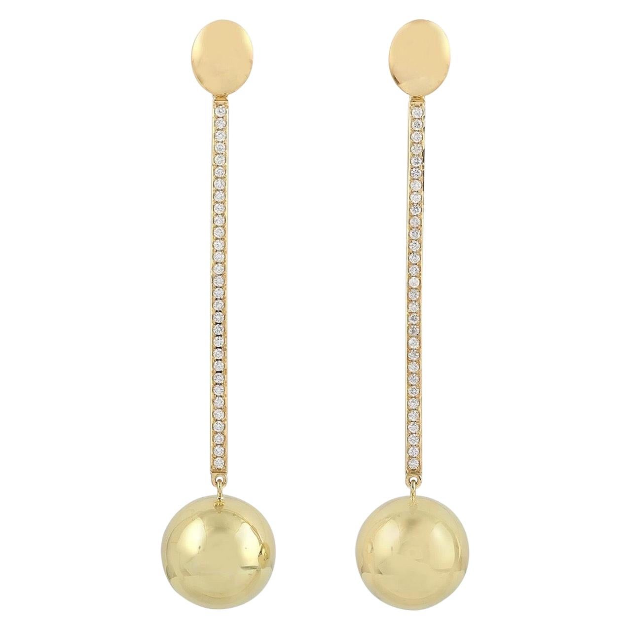 18 Karat Gold Linear Sphere Diamond Earrings For Sale