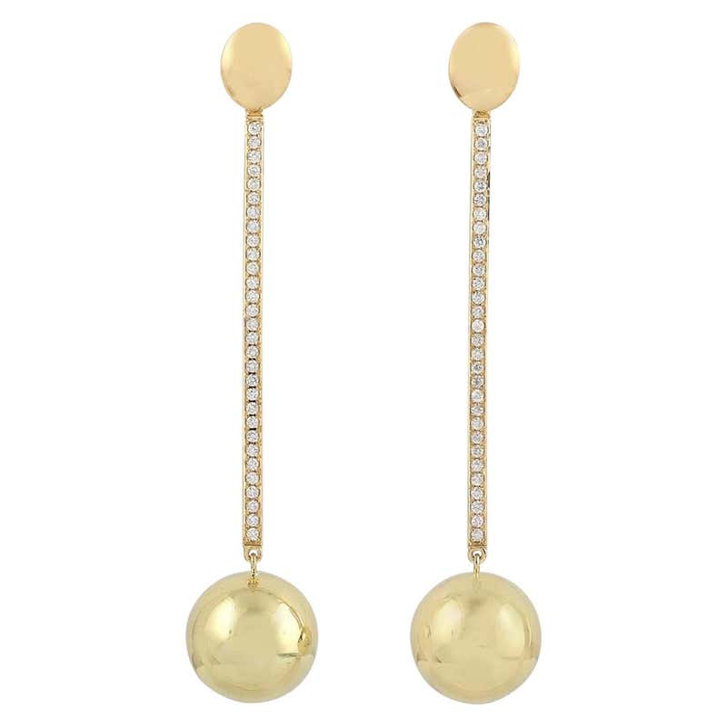 Double Sphere Gold and Diamond Disk Earrings For Sale at 1stDibs