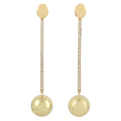 18 Karat Gold Linear Sphere Diamond Earrings