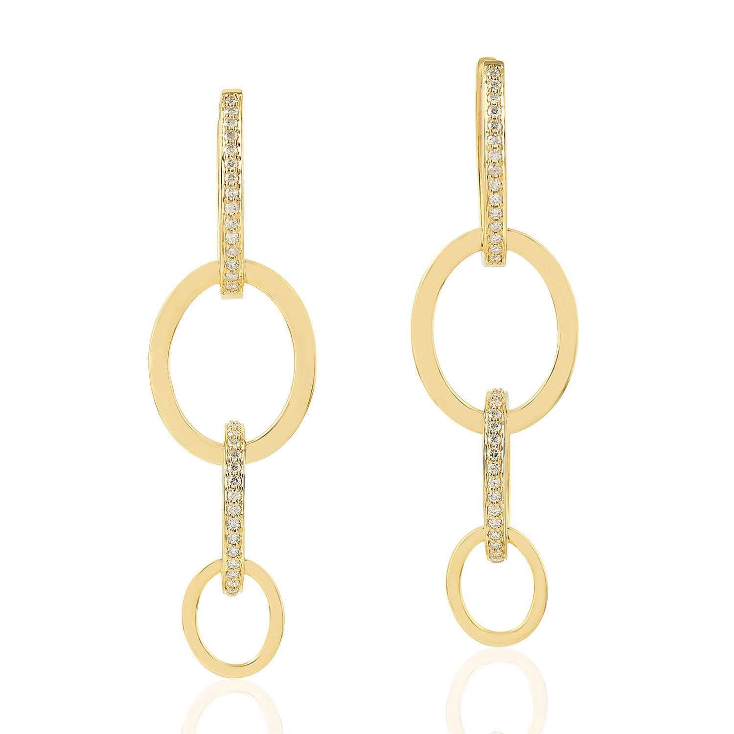 Single Cut Interlocking 18 Karat Gold Diamond Earrings For Sale