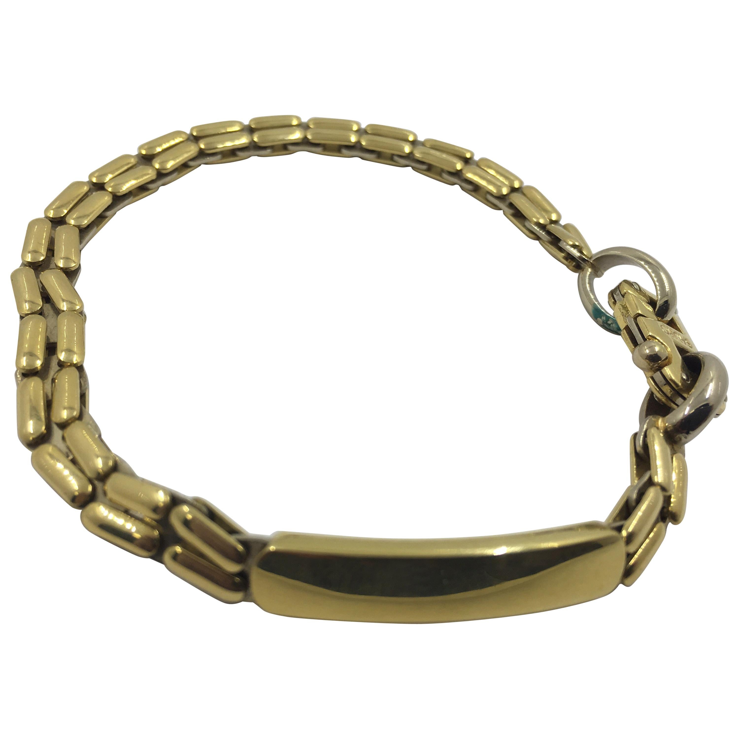 18 Karat Gold Link Id Bracelet For Sale