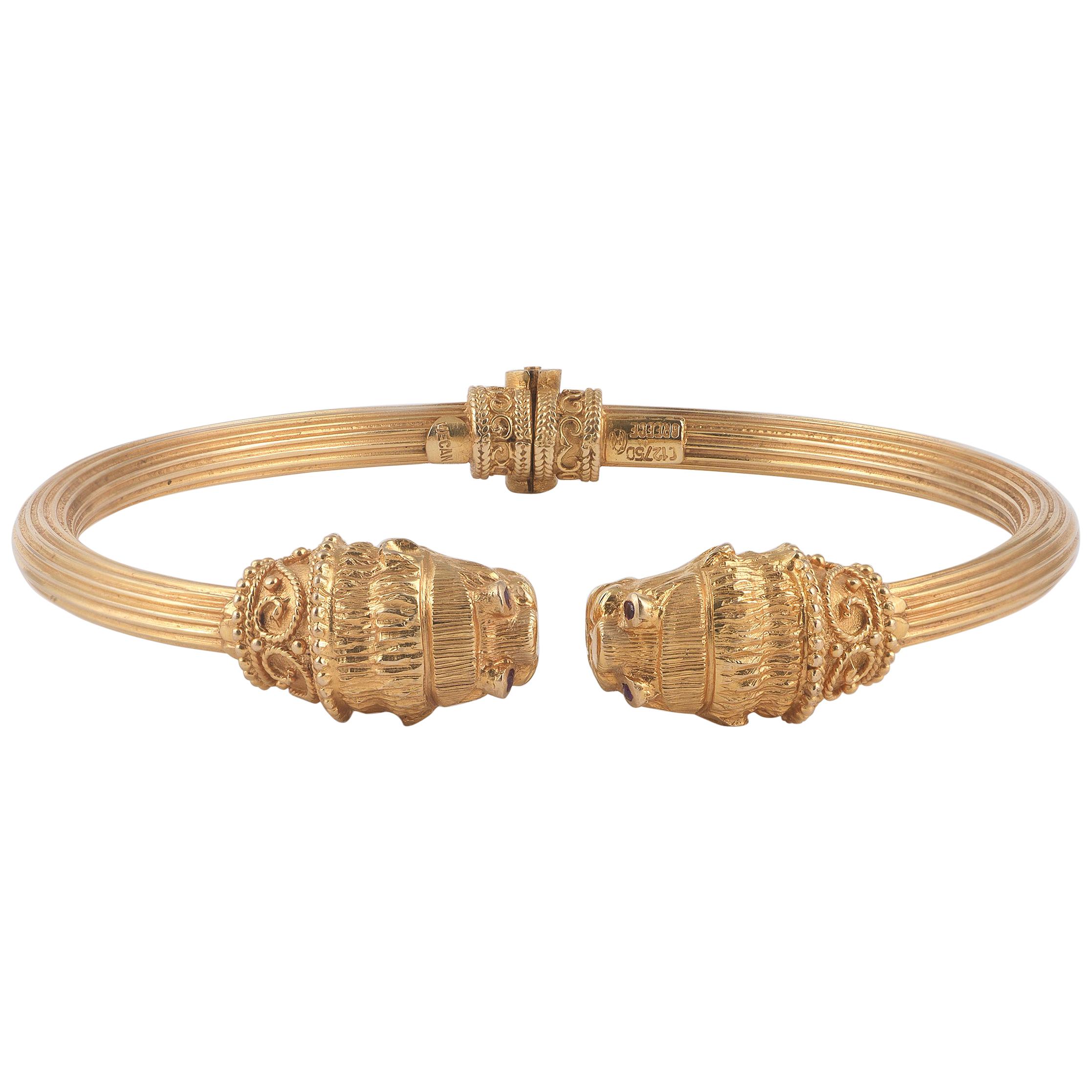 18 Karat Gold Lion Head Bangle Bracelet, LaLaounis
