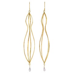Margery Hirschey 18 Karat Gold Long Cage Earrings with Sapphire Briolette